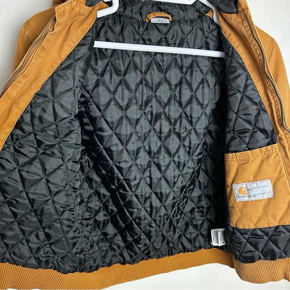 Vintage Carhartt Jacket Brown Duck Canvas Hooded Faded Zip Y2K Youth Large 14/16 - Picture 3 of 8